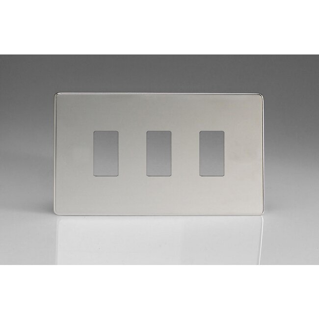 Varilight Screwless 3-Gang Screwless PowerGrid Plate including Yoke (Twin Plate)  Polished Chrome