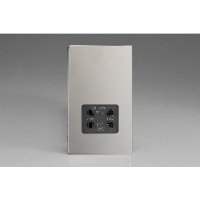 Varilight Screwless Dual Voltage Shaver Socket 230V/115V Black Polished Chrome Black Insert