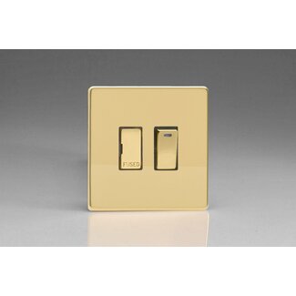 Varilight Screwless 13A Switched Fused Spur + Neon with Metal Inserts Decorative Polished Brass Brass Inserts
