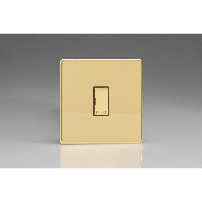 Varilight Screwless 13A Unswitched Fused Spur with Metal Inserts Decorative Polished Brass Brass Inserts