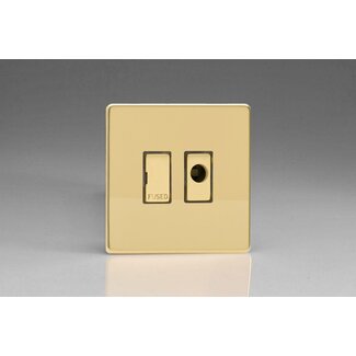 Varilight Screwless 13A Unswitched Fused Spur + Flex Outlet with Metal Inserts Decorative Polished Brass Brass Inserts