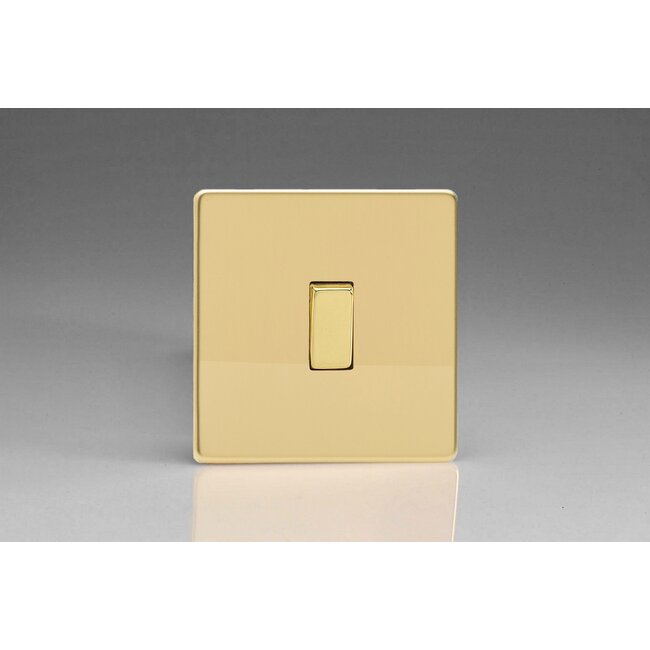 Varilight Screwless 1-Gang 10A 1-Way Push-to-Make Retractive Momentary Switch Decorative Polished Brass Brass Button