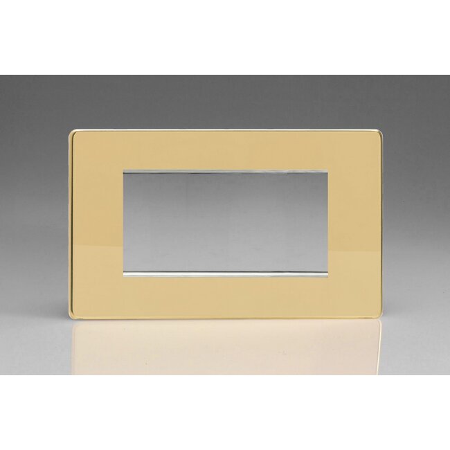 Varilight Screwless DataGrid Twin Plate (4 Grid Spaces)  Polished Brass