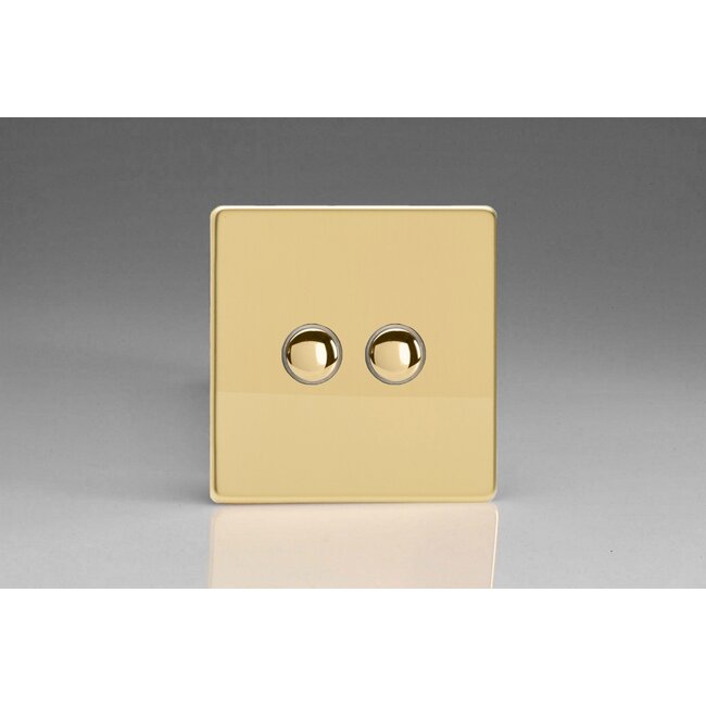 Varilight Screwless 2-Gang 6A 1-Way Push-to-Make Momentary Switch Decorative Polished Brass Brass Buttons