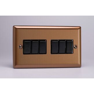 Varilight Urban 6-Gang 10A 1- or 2-Way Rocker Switch (Twin Plate) Black Brushed Bronze Black