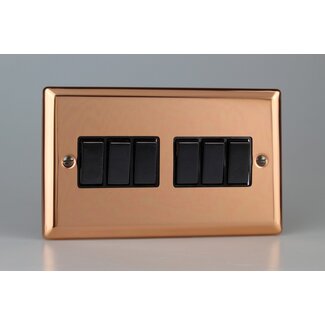 Varilight Urban 6-Gang 10A 1- or 2-Way Rocker Switch (Twin Plate) Black Polished Copper Black