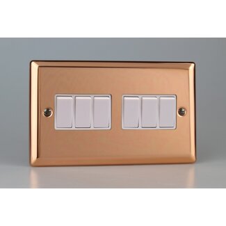 Varilight Urban 6-Gang 10A 1- or 2-Way Rocker Switch (Twin Plate) Black Polished Copper Black