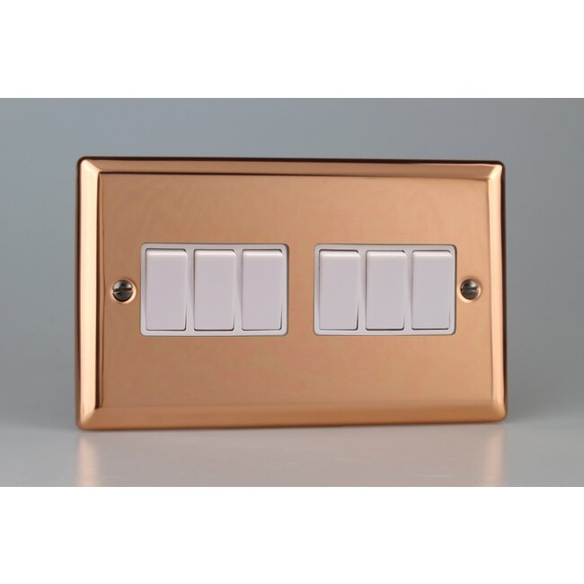 Varilight Urban 6-Gang 10A 1- or 2-Way Rocker Switch (Twin Plate) Black Polished Copper Black