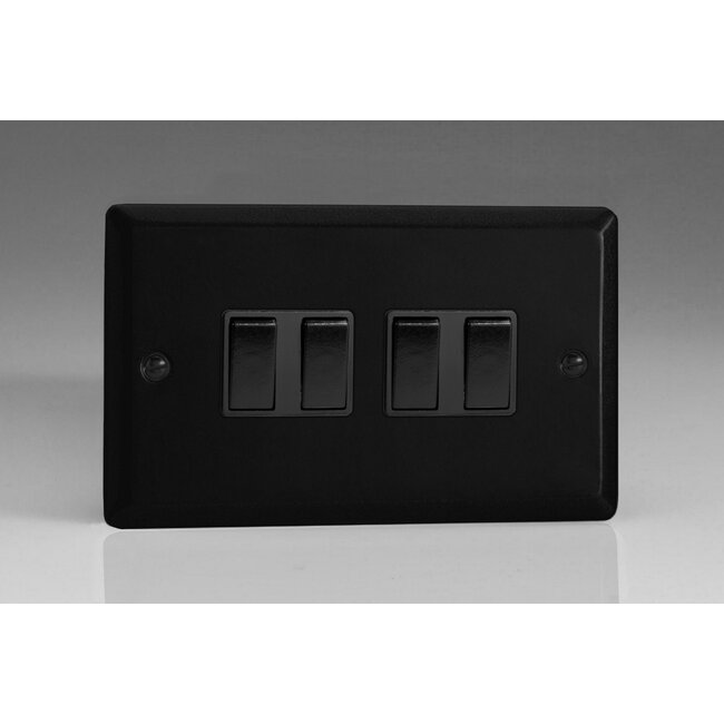 Varilight Urban 4-Gang 10A 1- or 2-Way Rocker Switch (Twin Plate) Black Matt Black Black Rockers