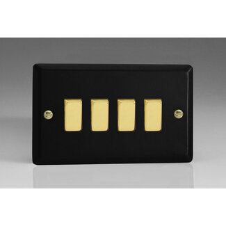 Varilight Vogue 4-Gang 10A 1- or 2-Way Rocker Switch (Twin Plate) with Metal Rockers Decorative Matt Black Polished Brass