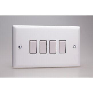 Varilight Urban 4-Gang 10A 1- or 2-Way Rocker Switch (Twin Plate) White Chalk White White