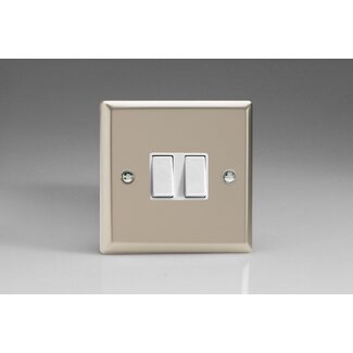 Varilight Classic 2-Gang 10A Intermediate Rocker Switch White Satin White Rockers