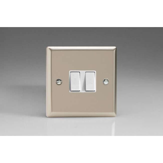 Varilight Classic 2-Gang 10A Intermediate Rocker Switch White Satin White Rockers