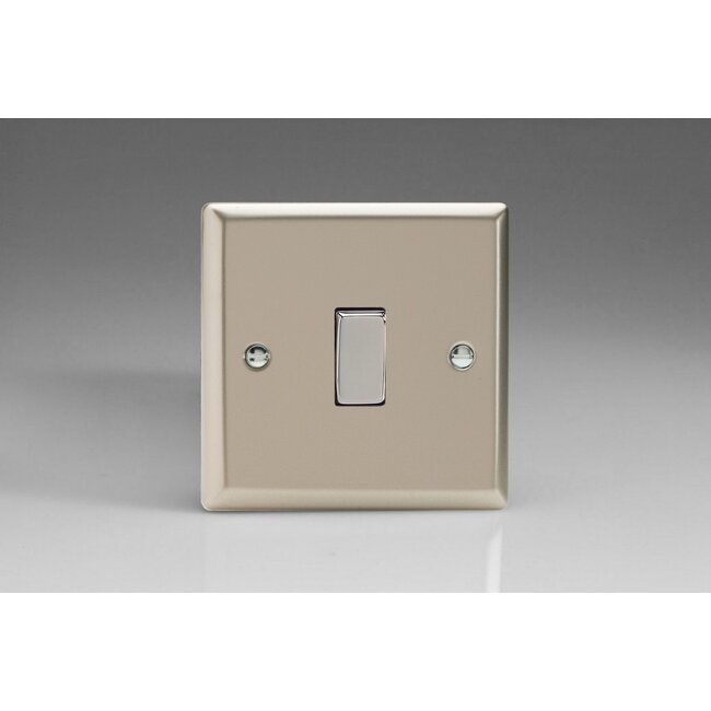 Varilight Classic 1-Gang 10A Intermediate Rocker Switch with Metal Rockers Decorative Satin Chrome Rocker