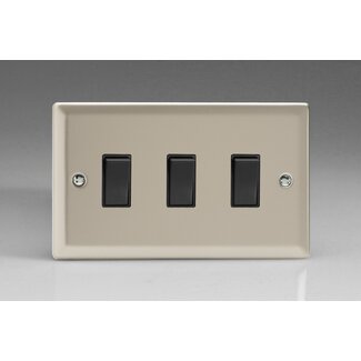 Varilight Classic 3-Gang 10A 1- or 2-Way Rocker Switch (Twin Plate) Black Satin Black Rockers