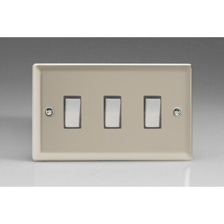 Varilight Classic 3-Gang 10A 1- or 2-Way Rocker Switch (Twin Plate) with Metal Rockers Decorative Satin Chrome Rockers
