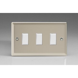 Varilight Classic 3-Gang 10A 1- or 2-Way Rocker Switch (Twin Plate) White Satin White Rockers
