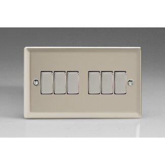 Varilight Classic 6-Gang 10A 1- or 2-Way Rocker Switch (Twin Plate) with Metal Rockers Decorative Satin Chrome Rockers