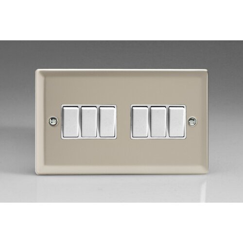 Varilight Classic 6-Gang 10A 1- or 2-Way Rocker Switch (Twin Plate) White Satin White Rockers Varilight Classic 6-Gang 10A 1- or 2-Way Rocker Switch (Twin Plate) White Satin White Rockers