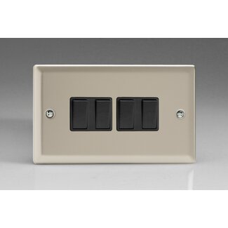 Varilight Classic 4-Gang 10A 1- or 2-Way Rocker Switch (Twin Plate) Black Satin Black Rockers