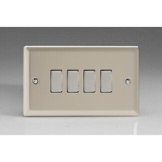 Varilight Classic 4-Gang 10A 1- or 2-Way Rocker Switch (Twin Plate) with Metal Rockers Decorative Satin Chrome Rockers