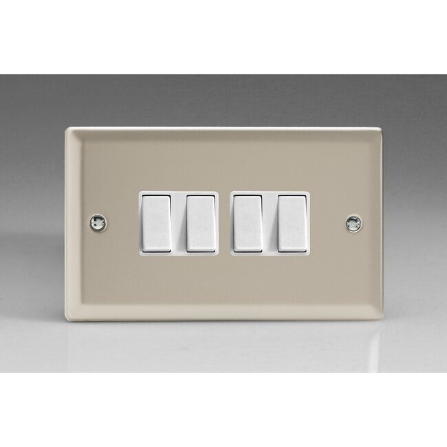 Varilight Classic 4-Gang 10A 1- or 2-Way Rocker Switch (Twin Plate) White Satin White Rockers