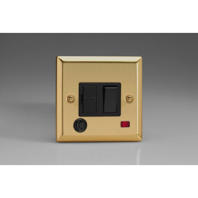 Varilight Classic 13A Switched Fused Spur + Neon + Flex Outlet  Black Victorian Brass Black Inserts