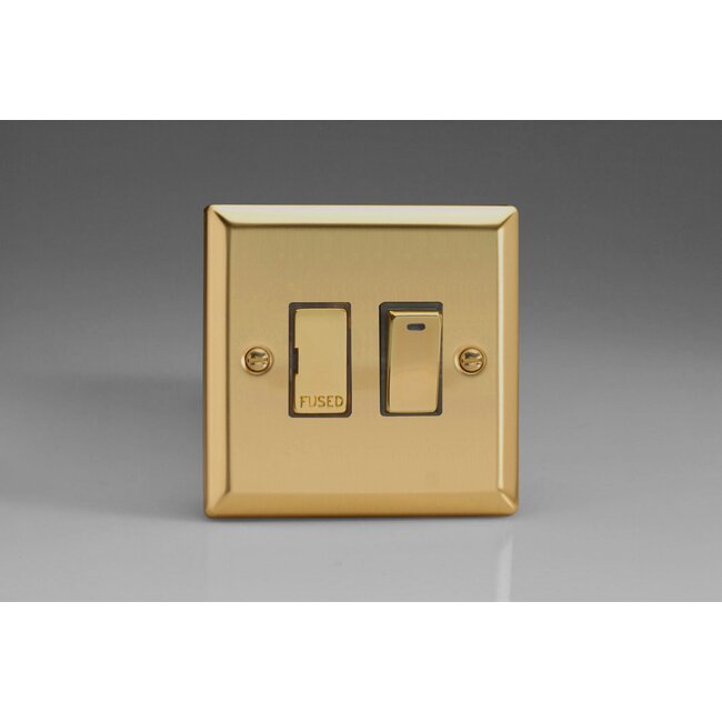 Varilight Classic 13A Switched Fused Spur + Neon with Metal Inserts Decorative Victorian Brass Brass Inserts