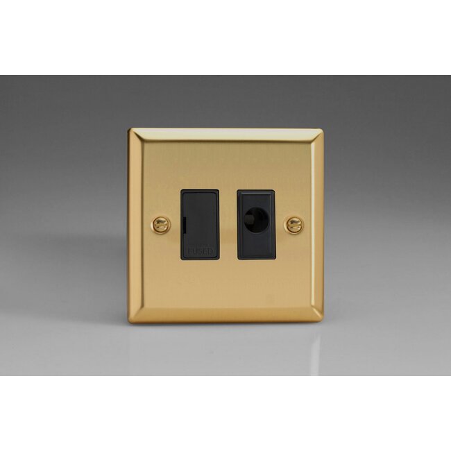 Varilight Classic 13A Unswitched Fused Spur + Flex Outlet Black Victorian Brass Black Inserts