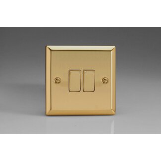 Varilight Classic 2-Gang (10A Intermediate Switch + 10A 1- or 2-Way Rocker Switch) with Metal Rockers Decorative Victorian Brass Brass Rockers