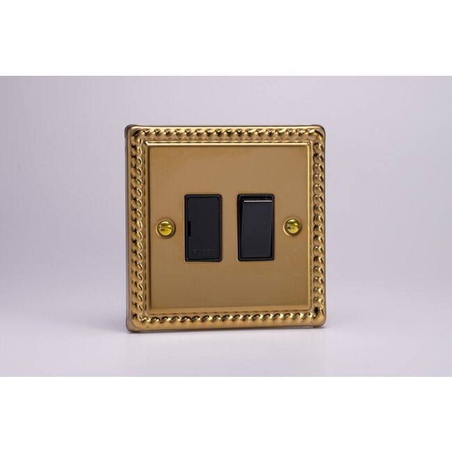 Varilight Classic 13A Switched Fused Spur  Black Georgian Brass Black Inserts
