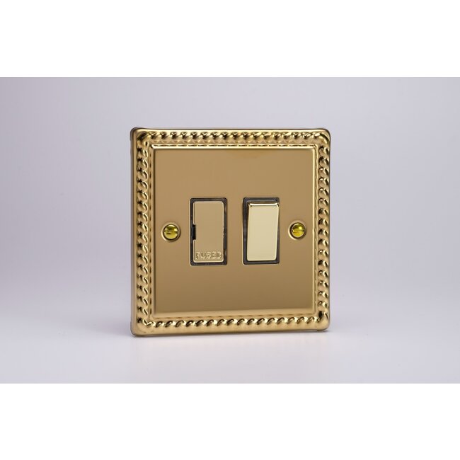 Varilight Classic 13A Switched Fused Spur with Metal Inserts Decorative Georgian Brass Brass Inserts