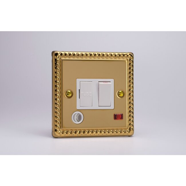 Varilight Classic 13A Switched Fused Spur + Neon + Flex Outlet  White Georgian Brass White Inserts