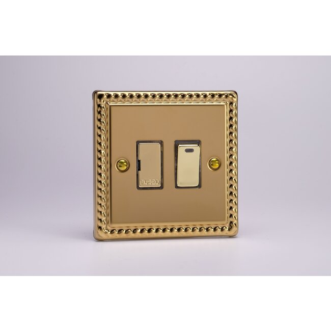 Varilight Classic 13A Switched Fused Spur + Neon with Metal Inserts Decorative Georgian Brass Brass Inserts