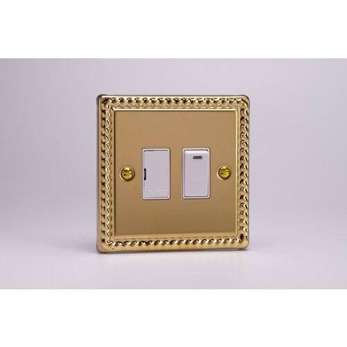 Varilight Classic 13A Switched Fused Spur + Neon White Georgian Brass White Inserts Varilight Classic 13A Switched Fused Spur + Neon White Georgian Brass White Inserts