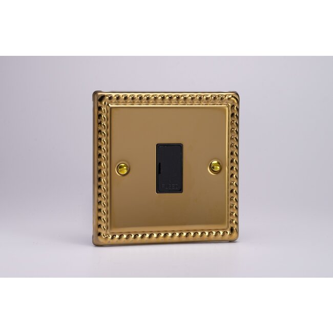 Varilight Classic 13A Unswitched Fused Spur Black Georgian Brass Black Inserts