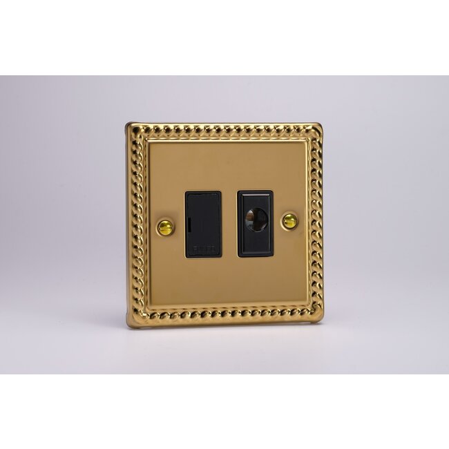 Varilight Classic 13A Unswitched Fused Spur + Flex Outlet Black Georgian Brass Black Inserts