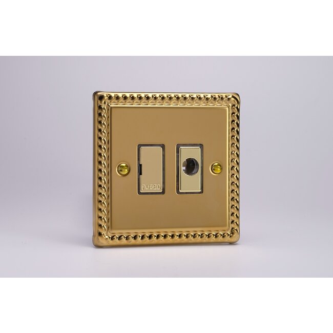 Varilight Classic 13A Unswitched Fused Spur + Flex Outlet with Metal Inserts Decorative Georgian Brass Brass Inserts