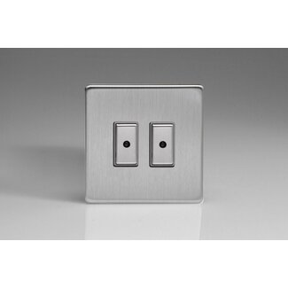 Varilight Screwless 2-Gang 1-Way V-Pro Multi-Point Remote/Tactile Touch Control Master LED Dimmer 2 x 0-100W (1-10 LEDs) V-Pro Multi-Point Remote (formerly Eclique2) Brushed Steel Steel Buttons