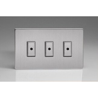 Varilight Screwless 3-Gang 1-Way V-Pro Multi-Point Remote/Tactile Touch Control Master LED Dimmer 3 x 0-100W (1-10 LEDs) (Twin Plate) V-Pro Multi-Point Remote (formerly Eclique2) Brushed Steel Steel Buttons