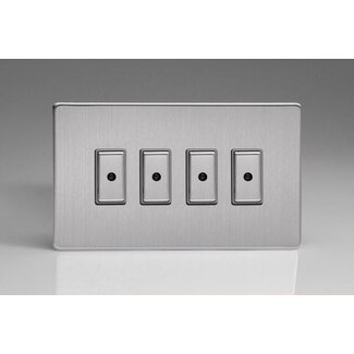 Varilight Screwless 4-Gang 1-Way V-Pro Multi-Point Remote/Tactile Touch Control Master LED Dimmer 4 x 0-100W (1-10 LEDs) (Twin Plate) V-Pro Multi-Point Remote (formerly Eclique2) Brushed Steel Steel Buttons