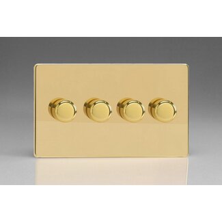 Varilight Screwless 4-Gang 2-Way Push-On/Off Rotary LED Dimmer 4 x 0-120W (1-10 LEDs) (Twin Plate) V-Pro Polished Brass Brass Knobs