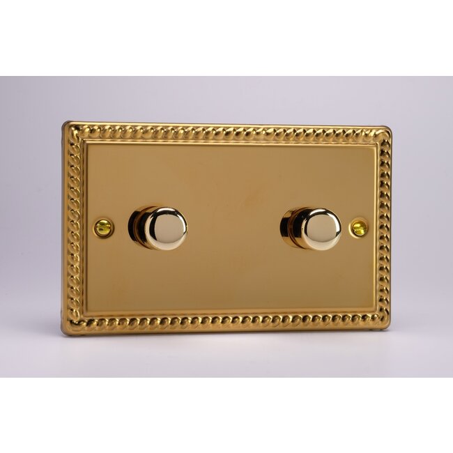 Varilight Classic 2-Gang Matrix Kit For Rotary Dimmers (Twin Plate)  Matrix Georgian Brass Brass Knob