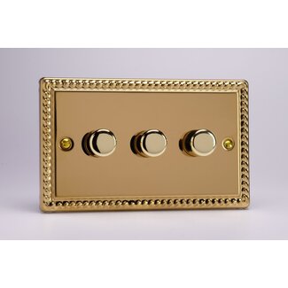 Varilight Classic 3-Gang Matrix Kit For Rotary Dimmers (Twin Plate)  Matrix Georgian Brass Brass Knob
