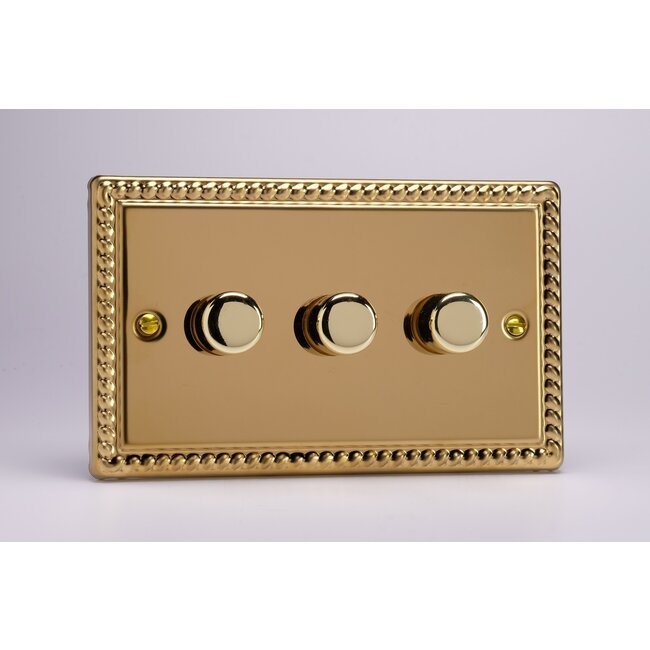 Varilight Classic 3-Gang Matrix Kit For Rotary Dimmers (Twin Plate)  Matrix Georgian Brass Brass Knob