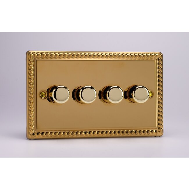 Varilight Classic 4-Gang Matrix Kit For Rotary Dimmers (Twin Plate)  Matrix Georgian Brass Brass Knob