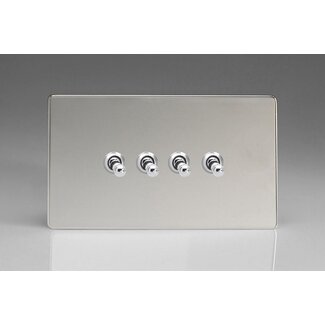Varilight Screwless 4-Gang 10A 1- or 2-Way Toggle Switch (Twin Plate) Decorative Polished Chrome Chrome Toggles