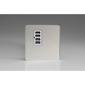 Varilight Screwless 4 Gang 5V DC 4800mA USB Charging Port (Single Plate) White Polished Chrome White Insert