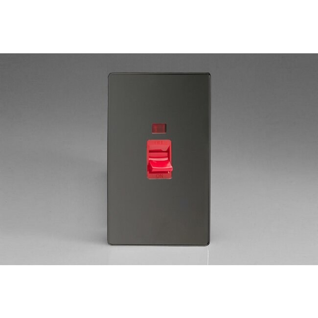 Varilight Screwless 45A Cooker Switch + Neon (Vertical Twin Plate, Red Rocker) Red Iridium Red Insert