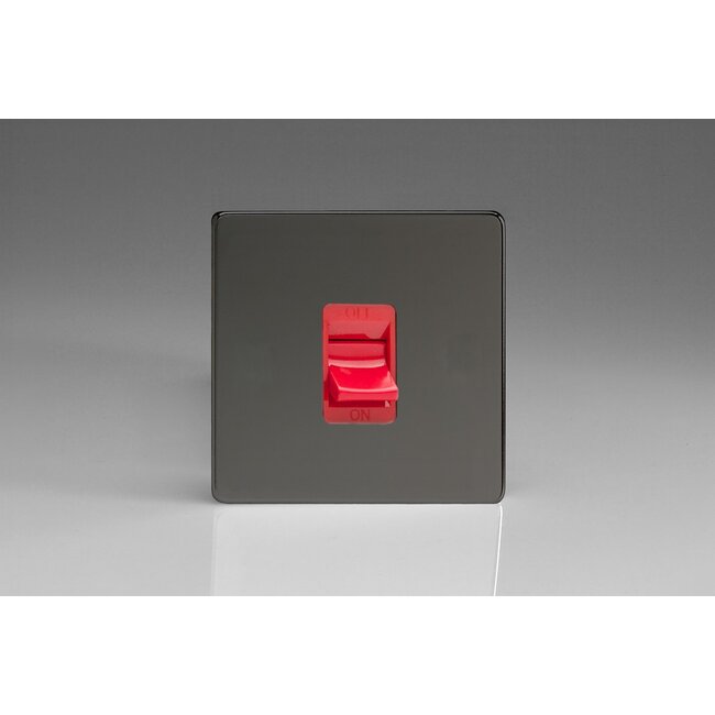 Varilight Screwless 45A Cooker Switch (Single Plate, Red Rocker) Red Iridium Red Insert